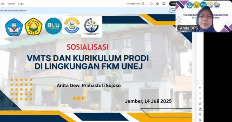 FKM UNEJ Gelar Sosialisasi VMTS dan Kurikulum Prodi secara Daring, Libatkan Seluruh Stakeholder Internal