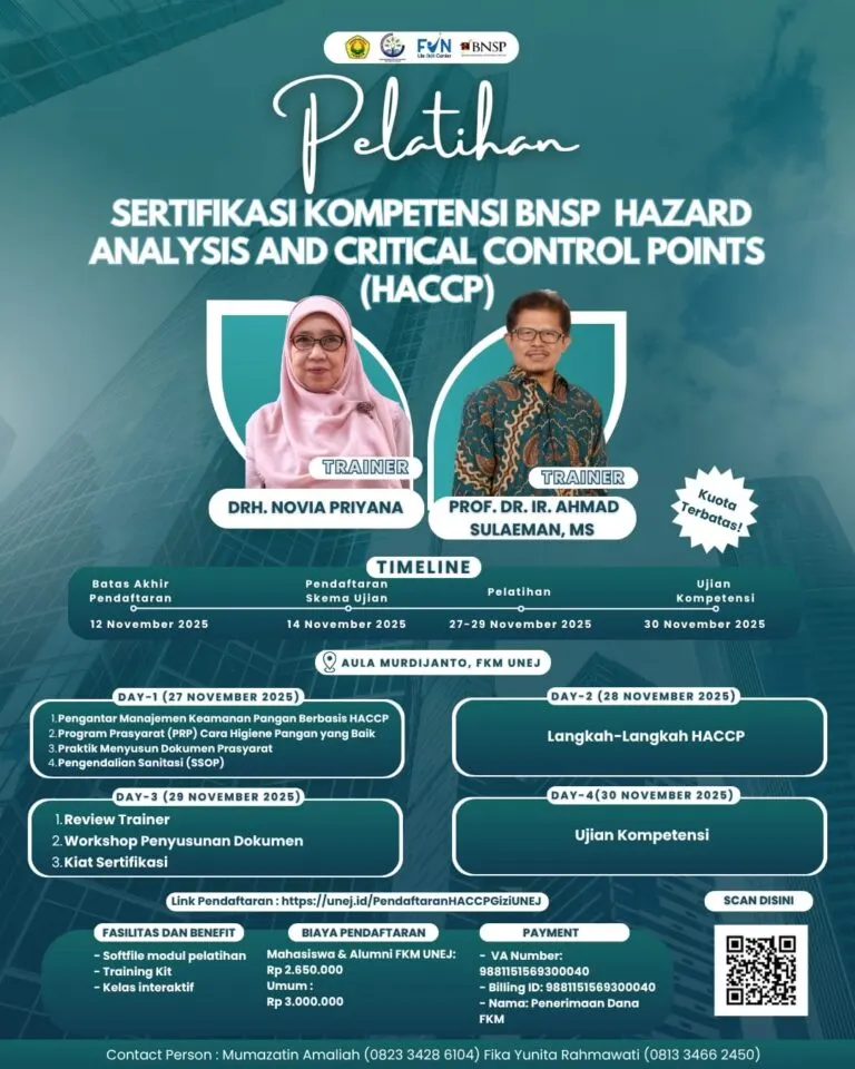 Ikuti Pelatihan Sertifikasi Kompetensi BNSP Hazard Analysis And Critical Control Points (HACCP)!