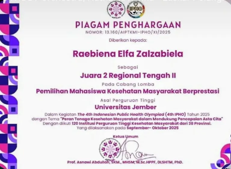 Bangga! Mahasiswa Kesmas Unej Raih First Runner Up Regional di Indonesian Public Health Olympiad 2025