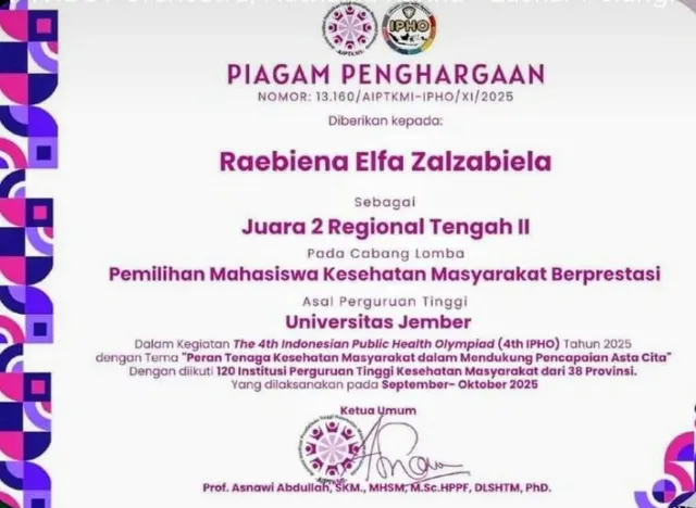 Bangga! Mahasiswa Kesmas Unej Raih First Runner Up Regional di Indonesian Public Health Olympiad 2025
