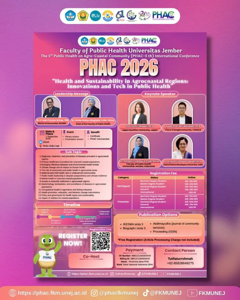 FKM UNEJ akan Gelar Konferensi Internasional PHAC ke-5: Dorong Inovasi Kesehatan Masyarakat Agro-Pesisir